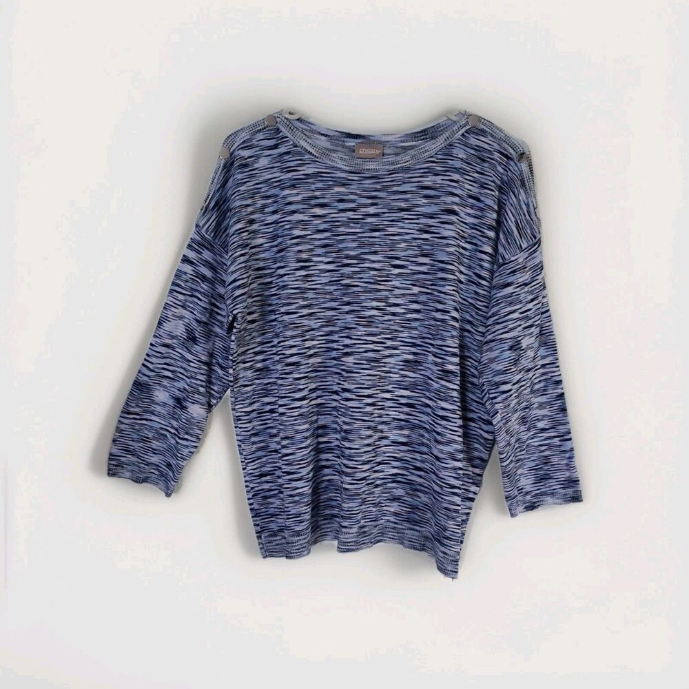 Chico's Spacedye Bateau-Neck Pullover Blue Sweater Size (2) Large